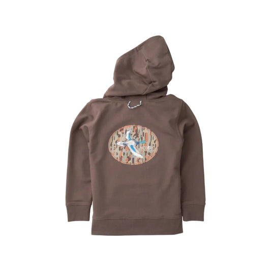 Boy's Spinnerbait Hooded Sweatshirt in Coffee Quartz with Duck Camo