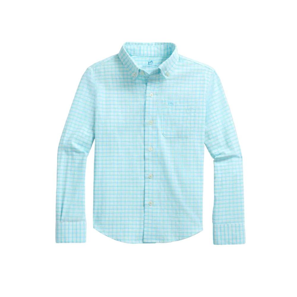 LS Coastal Breeze Precheck Plaid Sportshirt- Tropical Breeze Blue