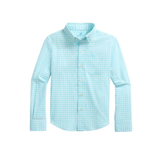 LS Coastal Breeze Precheck Plaid Sportshirt- Tropical Breeze Blue