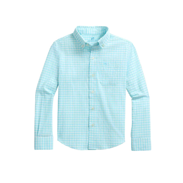 LS Coastal Breeze Precheck Plaid Sportshirt- Tropical Breeze Blue