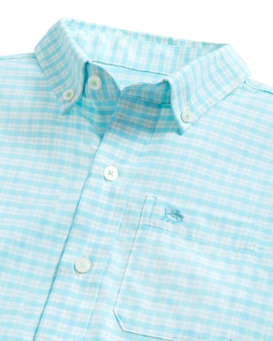 LS Coastal Breeze Precheck Plaid Sportshirt- Tropical Breeze Blue