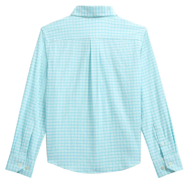 LS Coastal Breeze Precheck Plaid Sportshirt- Tropical Breeze Blue