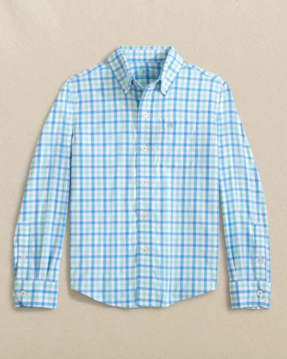 Boys Albemarle Plaid Intercoastal Sport Shirt Boat Blue