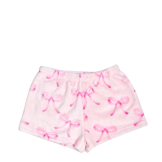 Fleece Printed Cozy Shorts Pink Bow Print