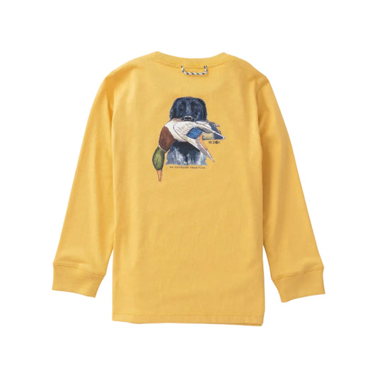 Boy's Long Sleeve Cotton T-shirt in Ochre Duck Hunting Dog Art