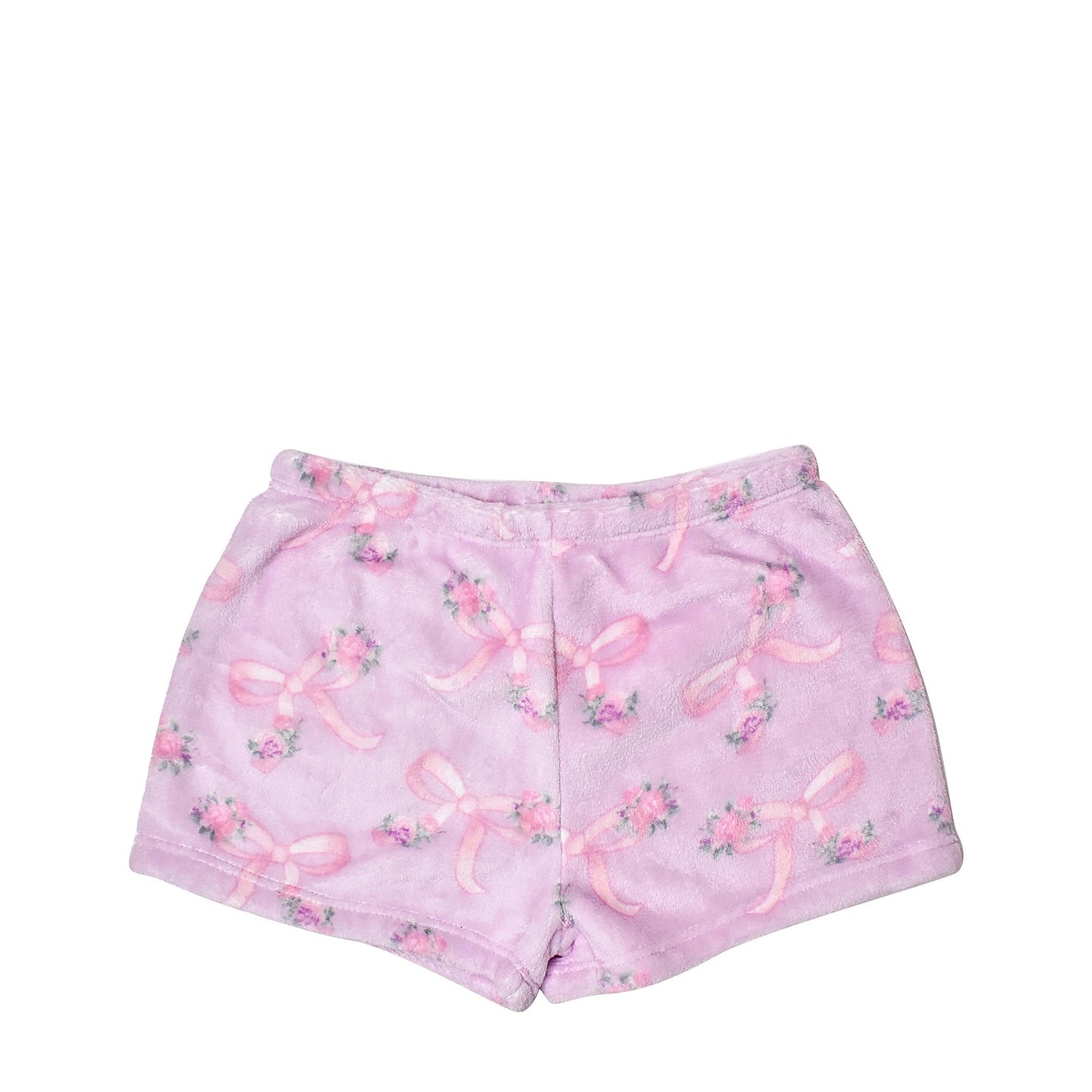 Fleece Printed Cozy Shorts Orchid Floral Bow Print