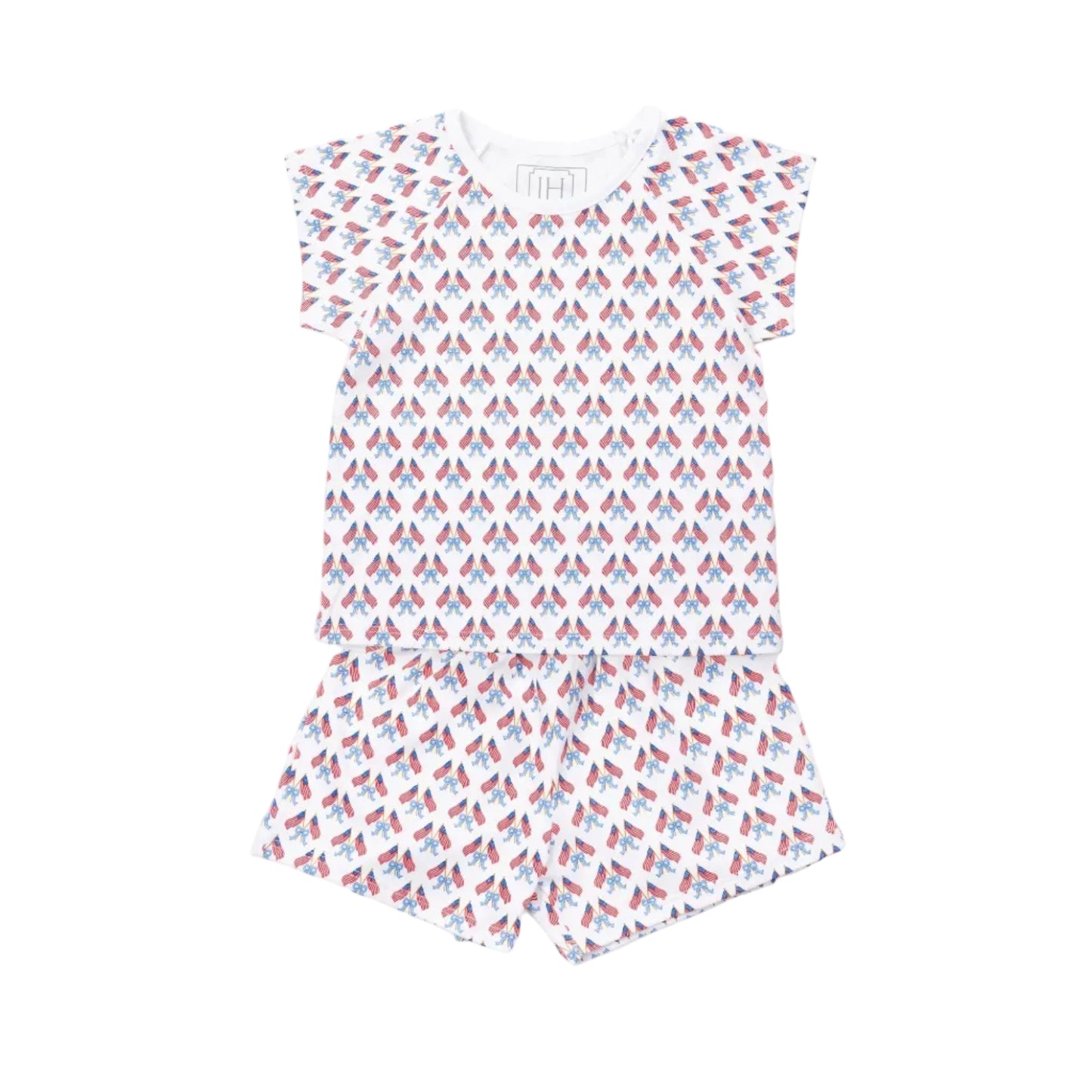 Emery Girls' Short Set- Stars, Stripes, and Bows