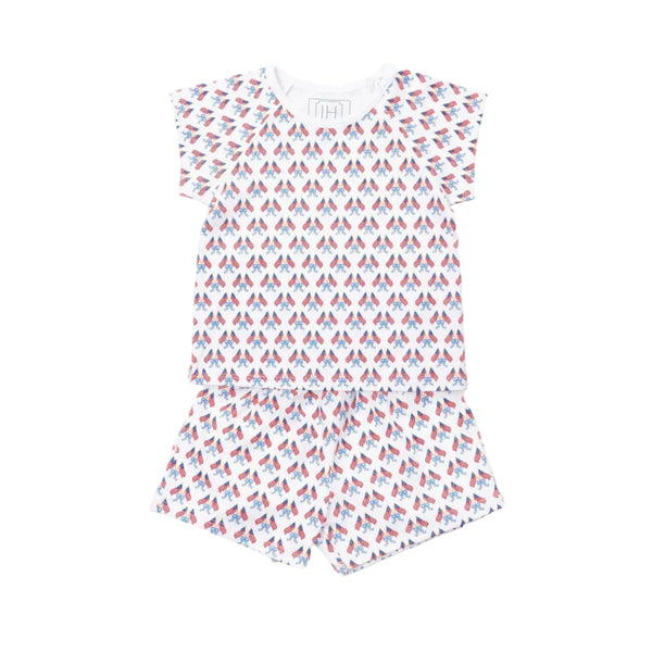Emery Girls' Short Set- Stars, Stripes, and Bows