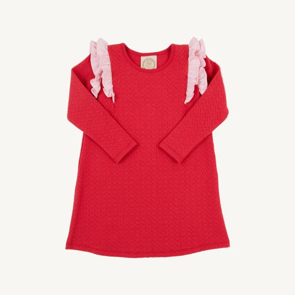Long Sleeve Ruehling Ruffle Dress Quilted Richmond Red/Palm Beach Pink