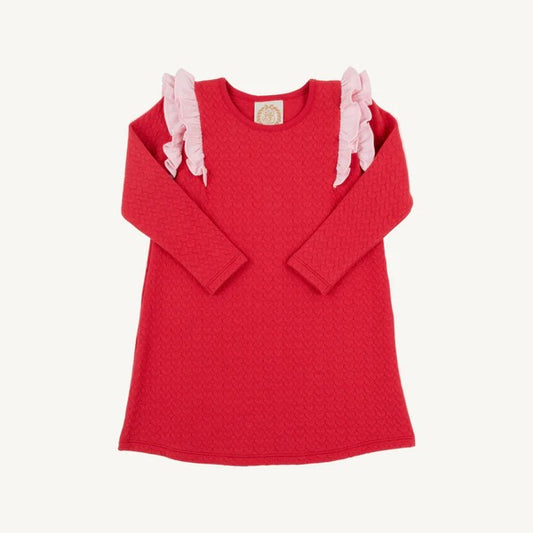 Long Sleeve Ruehling Ruffle Dress Quilted Richmond Red/Palm Beach Pink