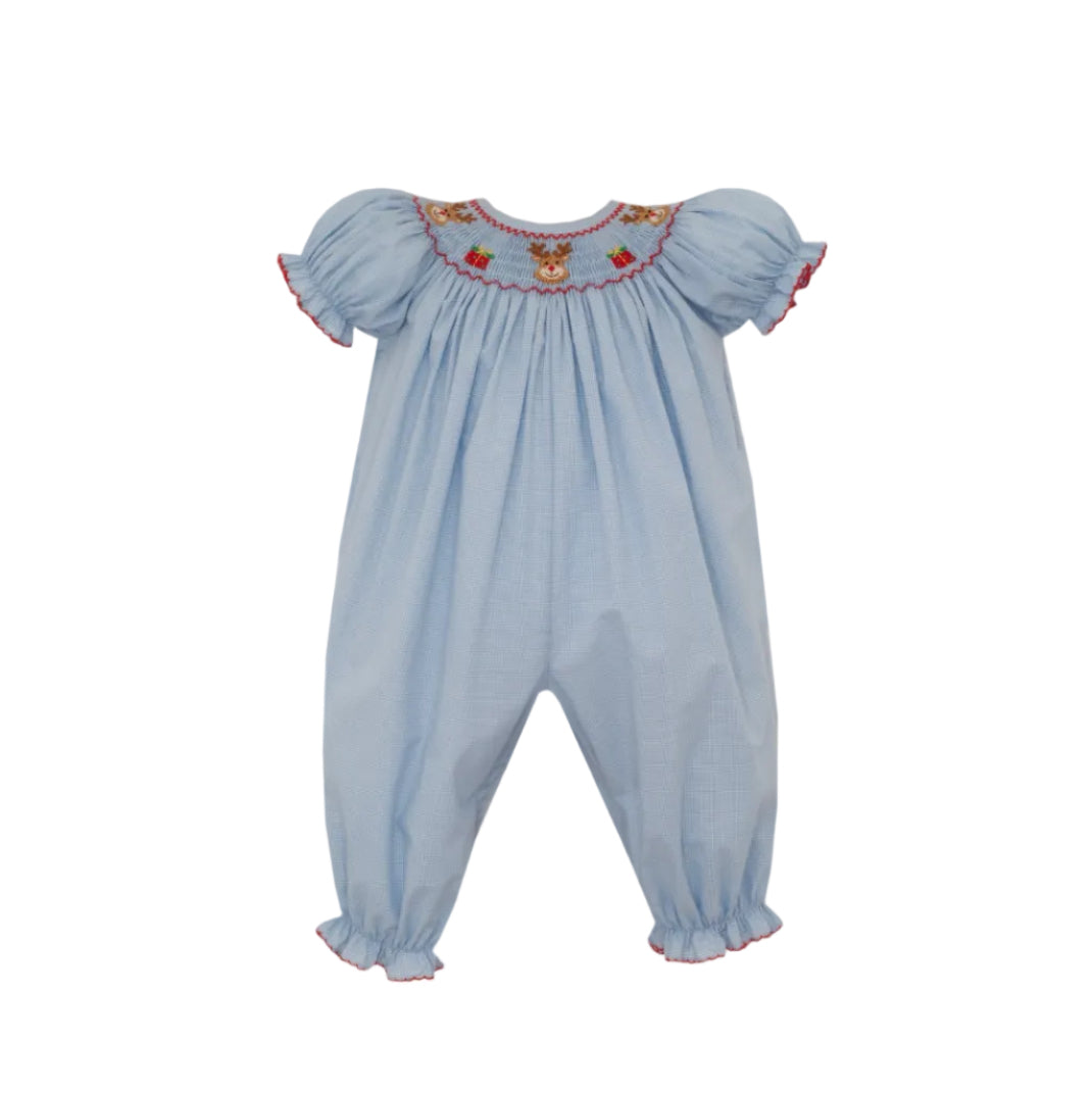 Reindeer- Blue Micro Check Long Bishop Bubble S/S