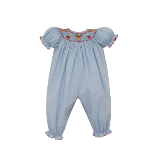 Reindeer- Blue Micro Check Long Bishop Bubble S/S