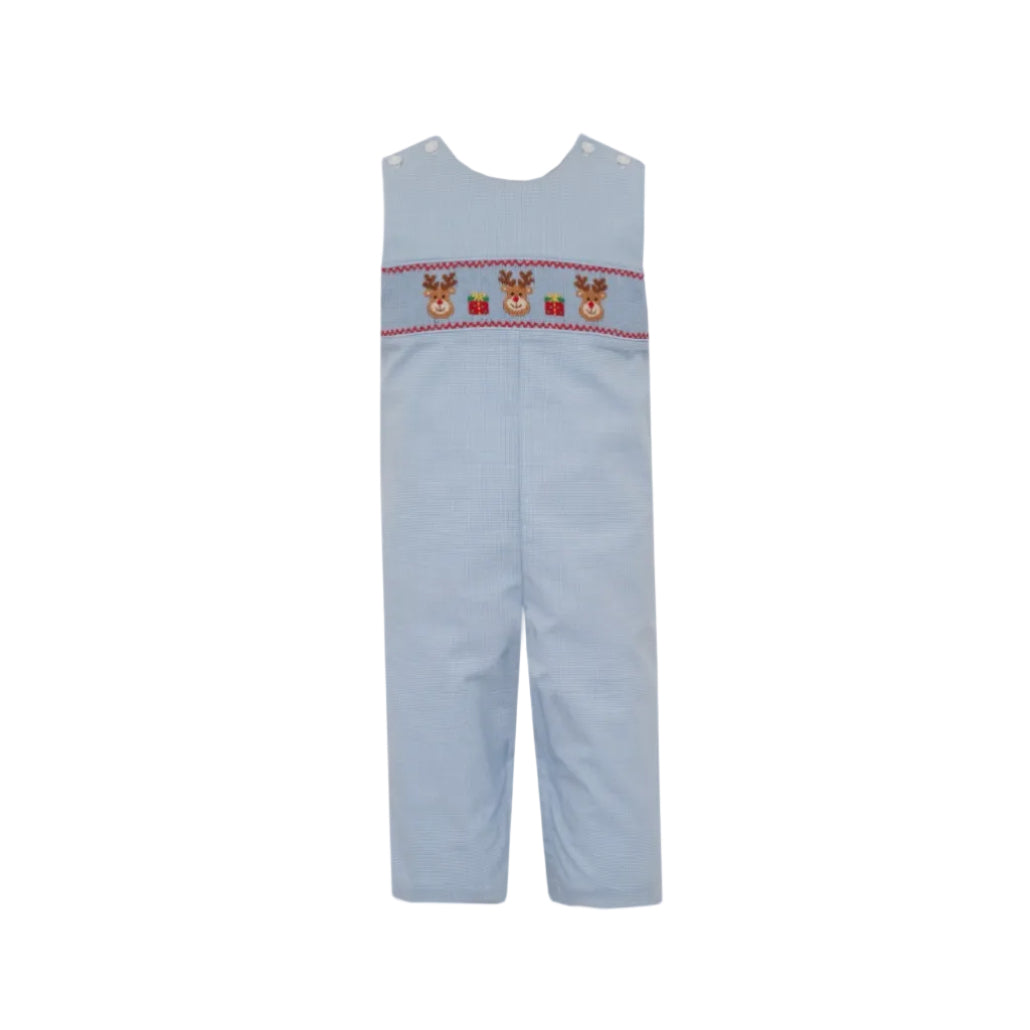 Reindeer- Blue Micro Check Boy's Long Jon Jon