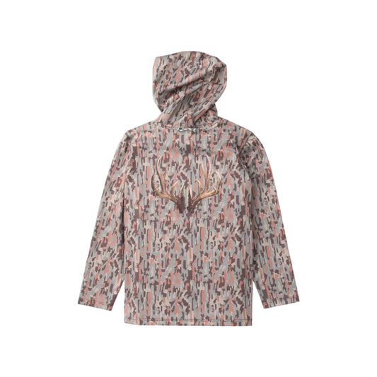Boy's Pro Performance Hoodie T-shirt in Neutral Camo with Deer Antlers