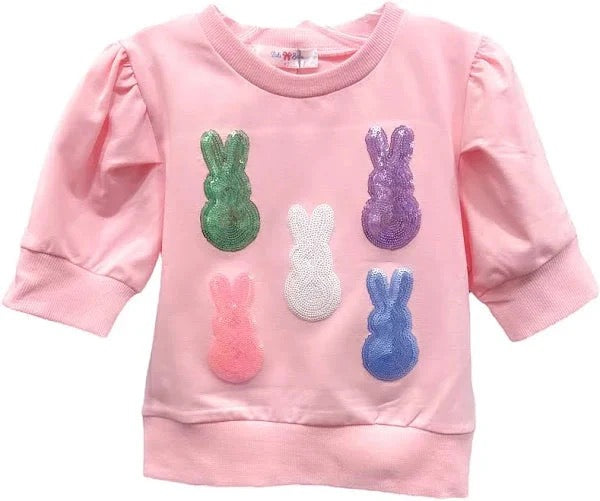 Lily Peeps Sequin Puff Sleeve Top Light Pink