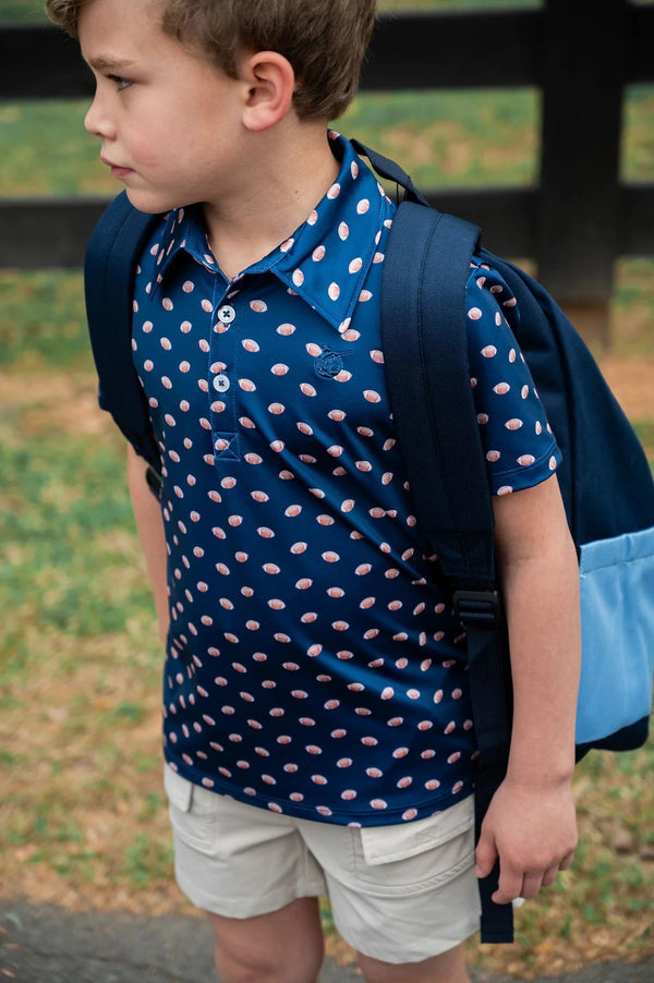 Boy's Short Sleeve Pro Performance Polo Shirt in Football Print