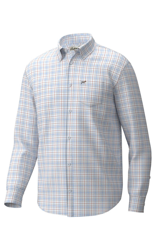Youth Hadley Luxe Lite Long Sleeve Button Down Harvey Plaid Blue Sky & Burnt Sienna