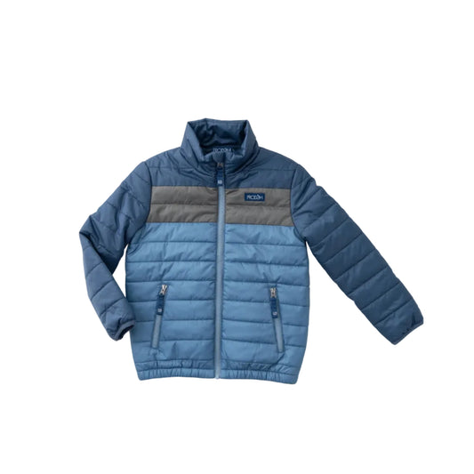 Boys Colorblock Puffer Jacket in Dark Denim Blue