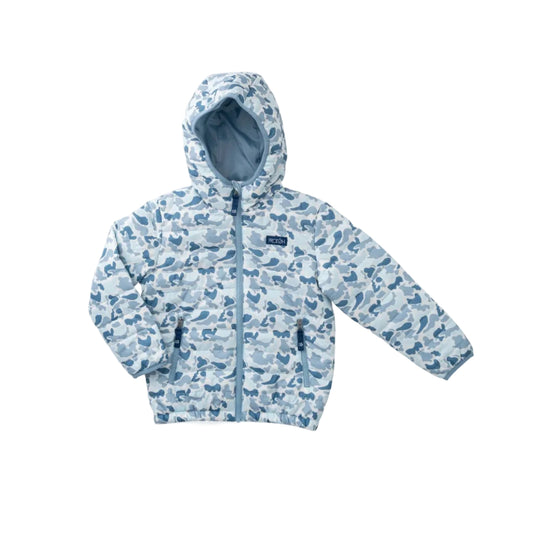 Boys Hooded Puffer Jacket in Blue Break Point Camo