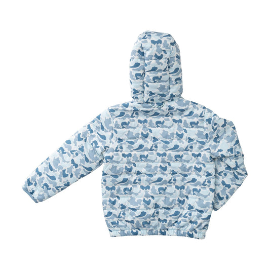 Boys Hooded Puffer Jacket in Blue Break Point Camo