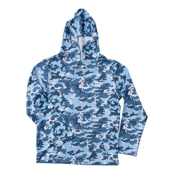 Kids Pro Performance Shirt Long Sleeve with Hoodie Blue Camo