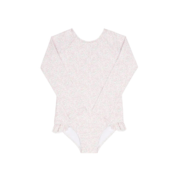 Girls Antique Floral Ruffle Sleeve Rashguard One Piece