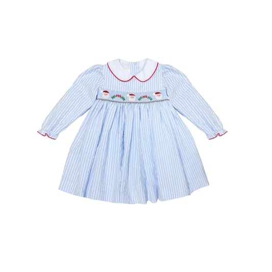 Ho Ho Ho Marion Dress, Light Blue Pinstripe