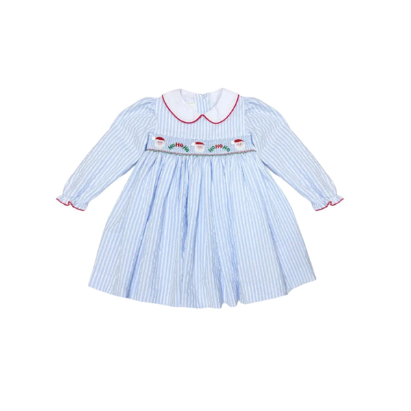 Ho Ho Ho Marion Dress, Light Blue Pinstripe
