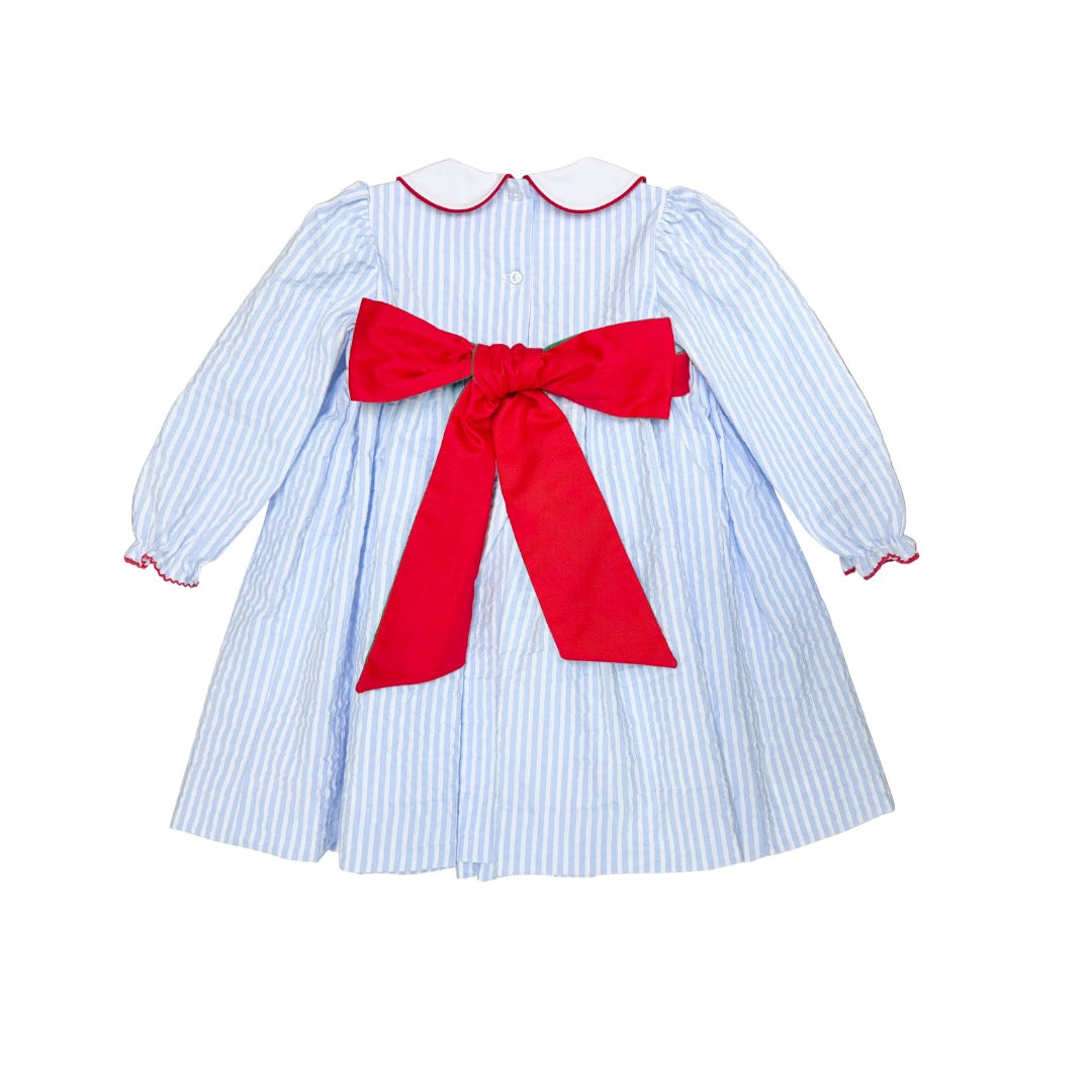Ho Ho Ho Marion Dress, Light Blue Pinstripe