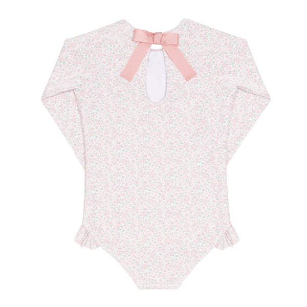 Girls Antique Floral Ruffle Sleeve Rashguard One Piece