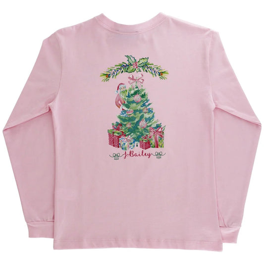 Long Sleeve Girls Tee Santas Tee On Pink