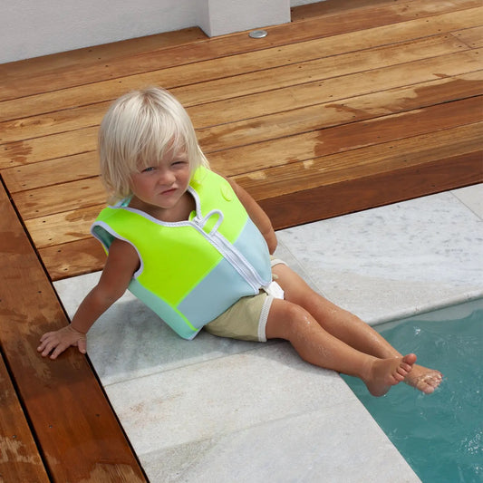 Salty the Shark Swim Vest 1-2 Aqua Neon Yellow