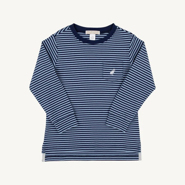 Long Sleeve Carter Crewneck Barrington Blue and Nantucket Navy Stripe