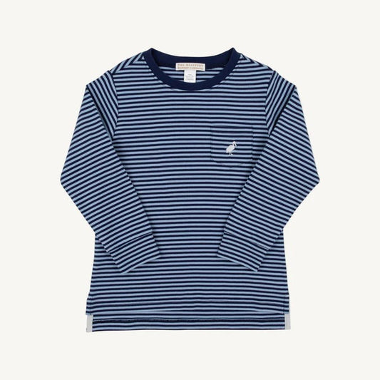 Long Sleeve Carter Crewneck Barrington Blue and Nantucket Navy Stripe