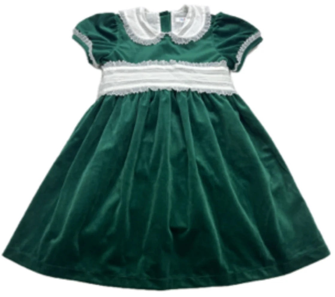 Green Velvet Sash Waist Dress