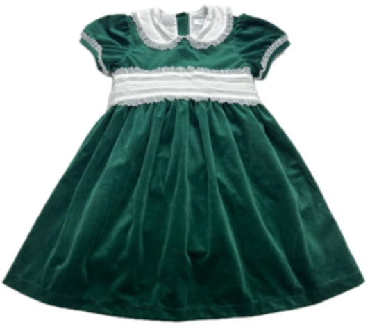 Green Velvet Sash Waist Dress