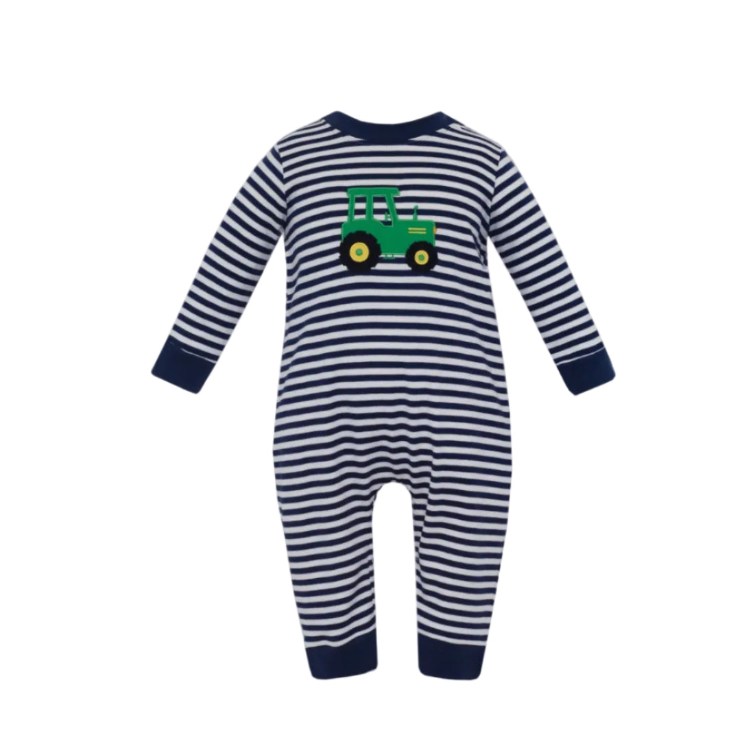 Tractor Navy Blue Knit Stripe Long Romper
