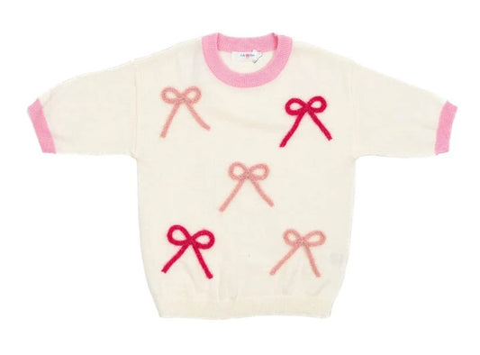 Iris Pink Bow Cream Sweater with Pink Trim