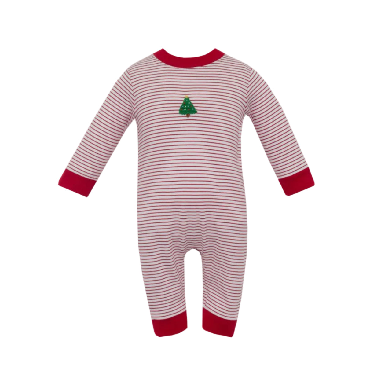 Christmas Tree Boy's Red Knit Stripe Boy's Longer Romper L/S