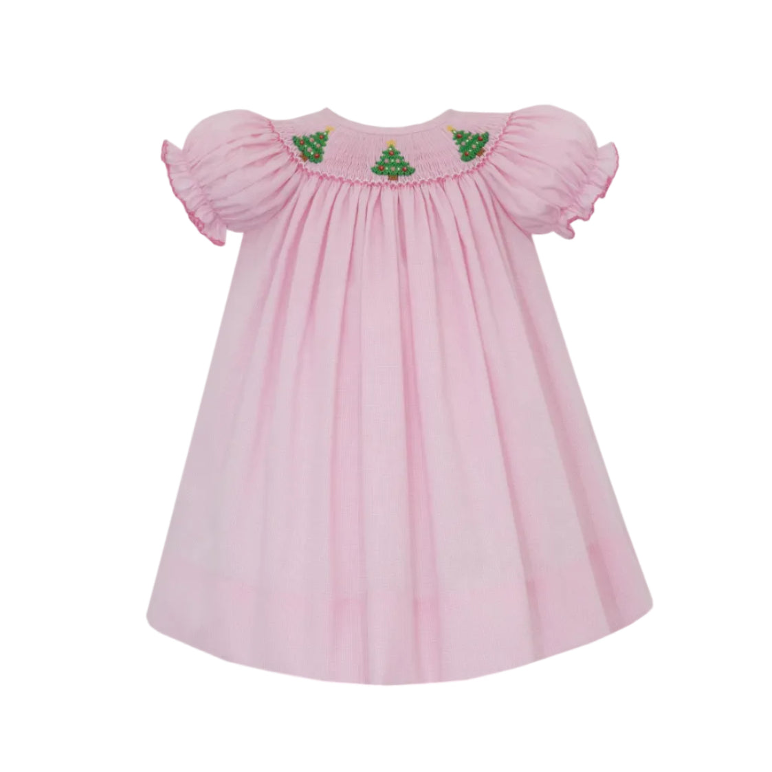 Christmas Tree Girl's Pink Microcheck Bishop S/S
