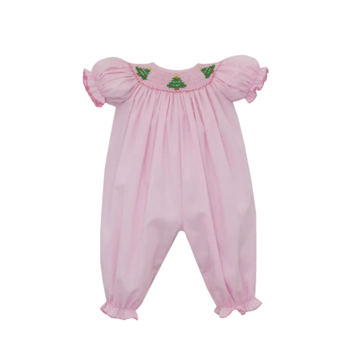 Christmas Tree Girl's Pink Microcheck Long Bishop Bubble S/S