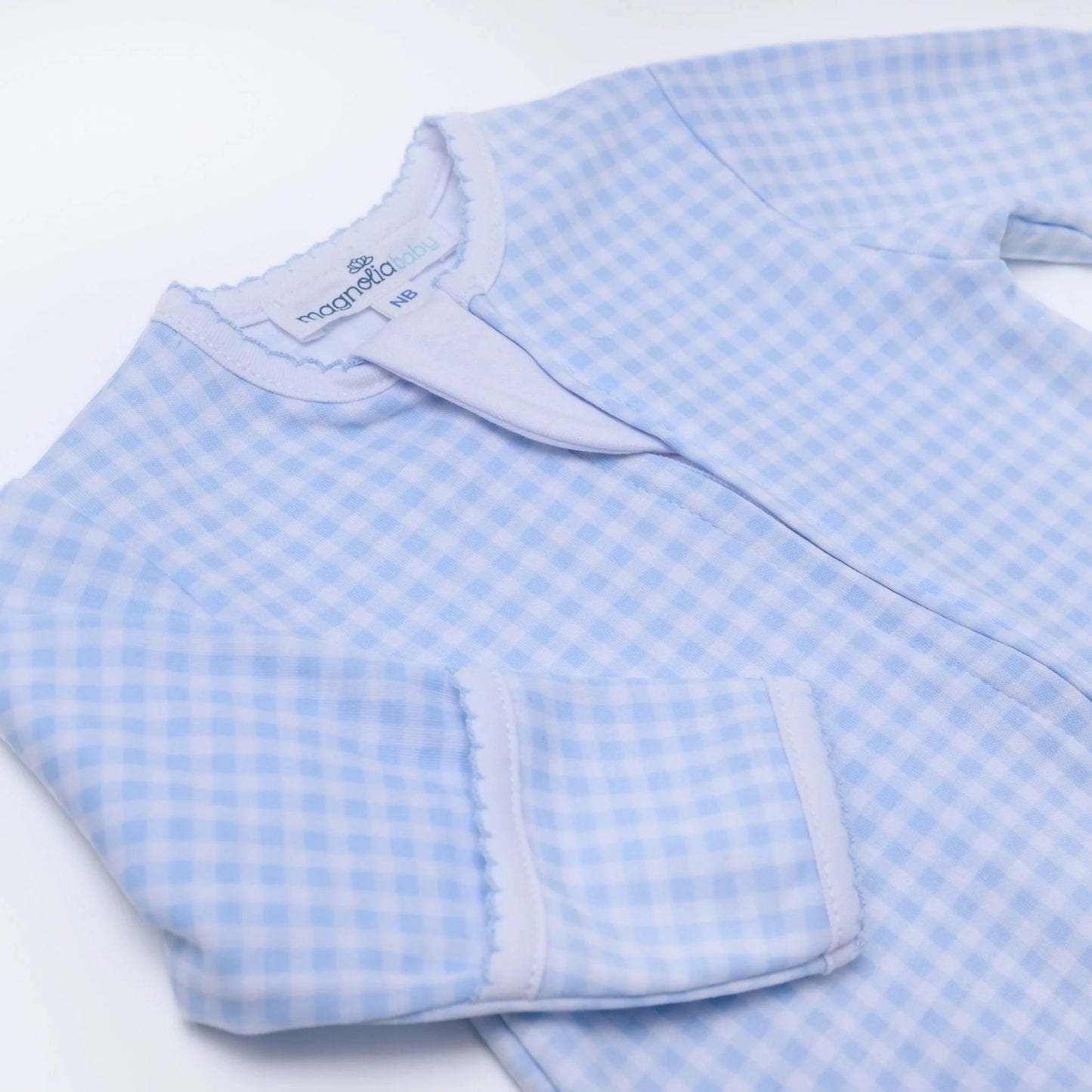 Mini Checks Zip Footie- Light Blue