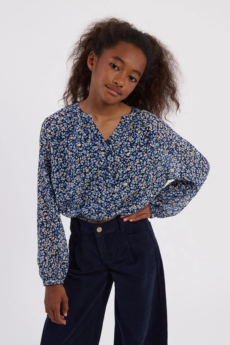 Girls Woven Top Blue Nora
