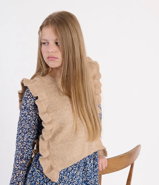 Girls Knitted Sleeveless Sweater Beige