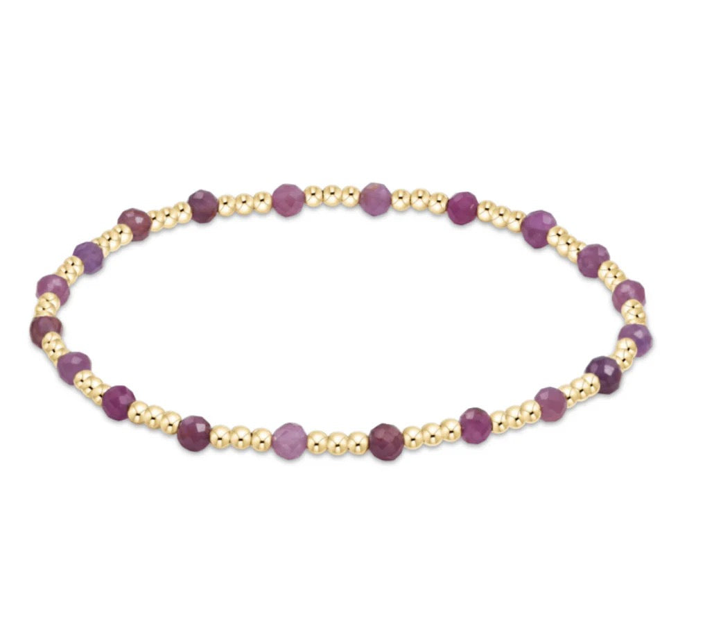 egirl Gemstone Gold Sincerity Pattern 3mm Bead Bracelet - Ruby