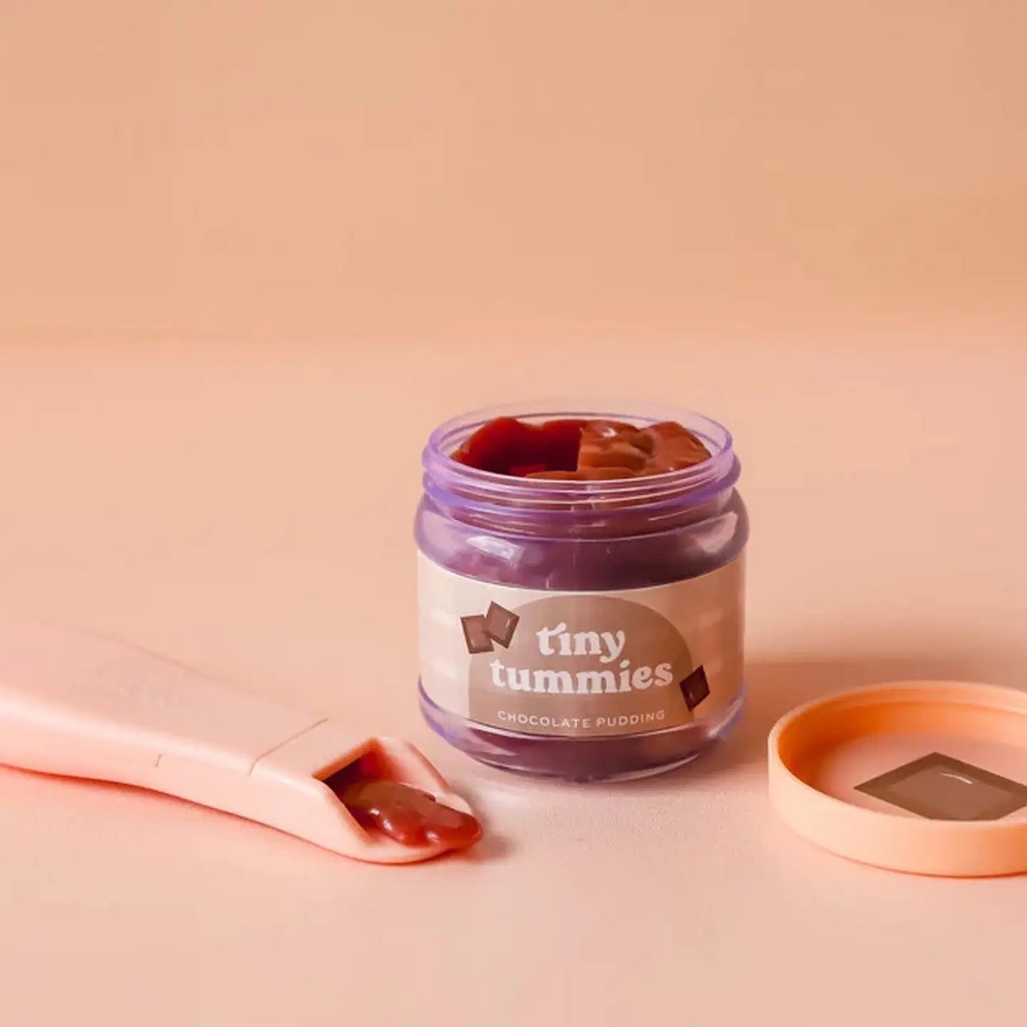 Tiny tummies- chocolate pudding- jar and spoon