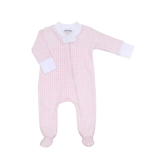 Mini Checks Zip Footie- Pink