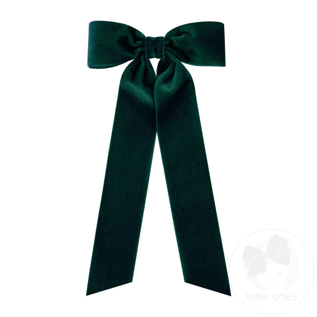 Medium Velvet Bowtie with Plain Wrap and Streamer Tails Forest Green