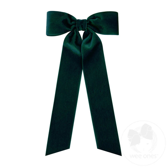 Medium Velvet Bowtie with Plain Wrap and Streamer Tails Forest Green