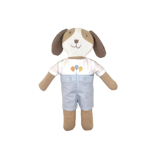 Knit Dog Doll with Birthday Embroidered Romper